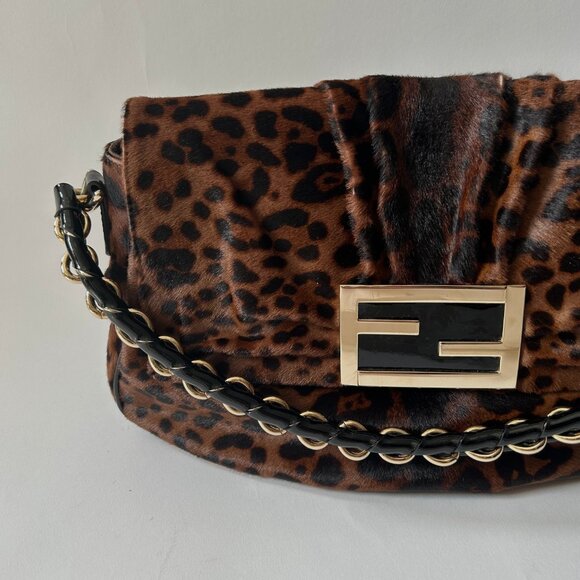 FENDI CHEETAH LEOPARD PONY HAIR MIA FLAP MAMA FOREVER - Picture 2 of 16